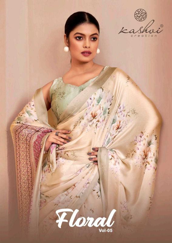 kashvi creation floral vol 5 series 501-508 satin georgette wholesale saree in surat 