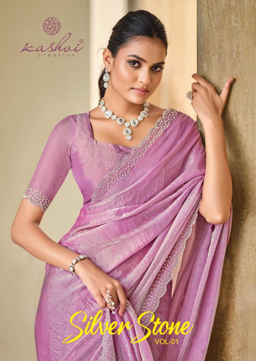 Kashvi Silver Stone Vol 1 Series 1001 To 1008 Designer Silk Partywear Saree In Wholesale Supplier