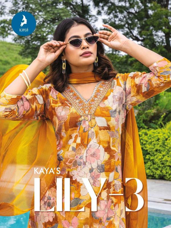 KAYA  LILY VOL 3 SERIES 101 TO 108  UNIQUE PRINT RAYON READYMADE PLUS SIZE SUITS