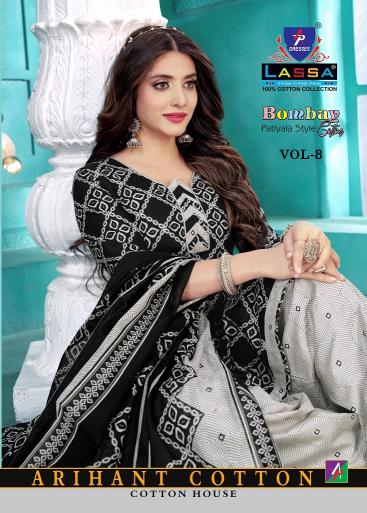 Lassa Bombay Patiyala Style Vol-8 series 8001-8010 Pure Cotton wholesale salwar kameez in surat  