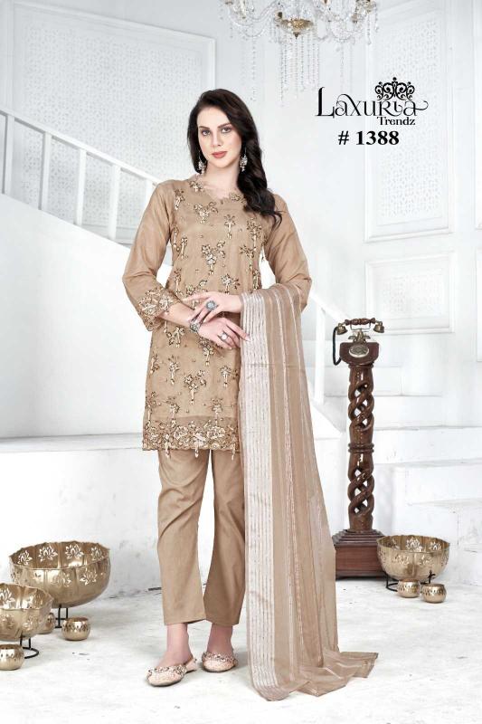 Laxuria Trendz 1388: Organza Classic Look Readymade Pakistani Dress for Wholesale Salwar Kameez