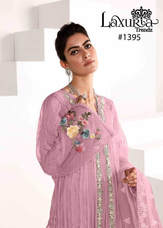 Laxuria Trendz 1395 Elegant Pink Organza Embroidered Long Shirt Suit In Wholesale