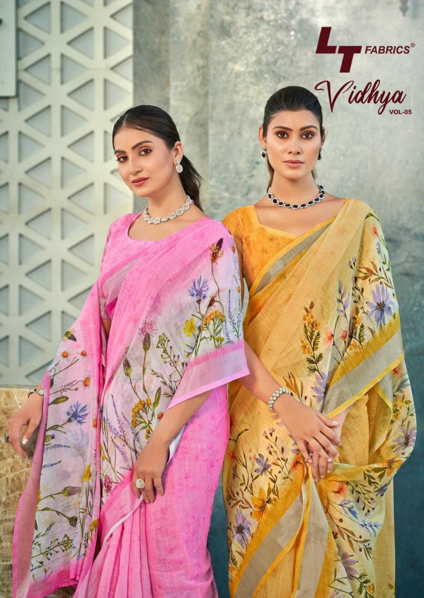 lt fashion vidhya vol 5 series 501-508 linen cotton wholesale saree in surat 