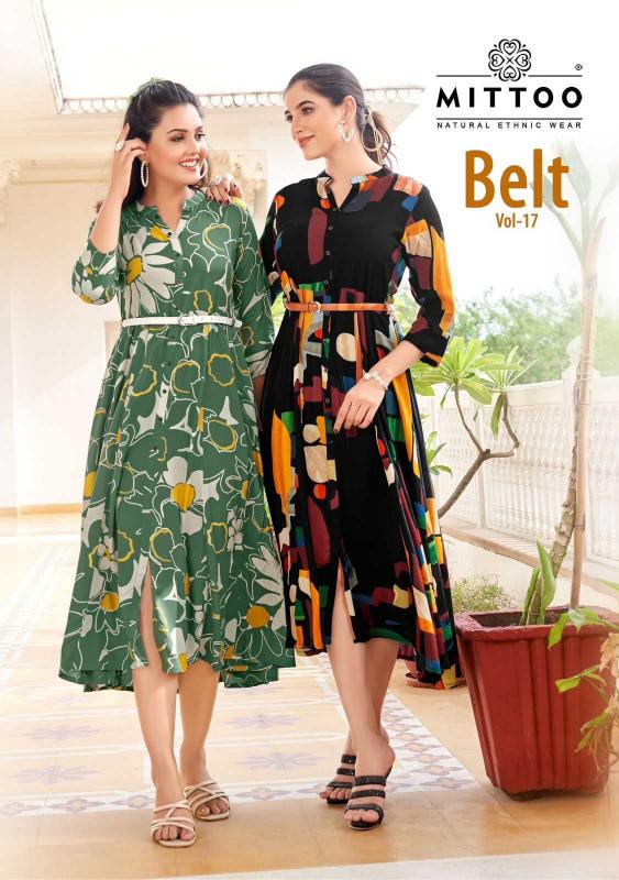 mittoo belt vol 17 series 1419-1424 Rayon Print wholesale kurti in surat 