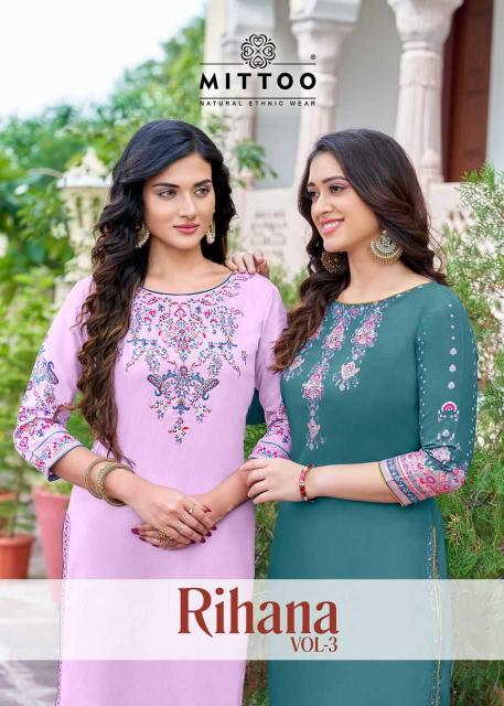 mittoo rihana vol 3 series 6013-6018 Heavy Rayon wholesale kurti in surat 