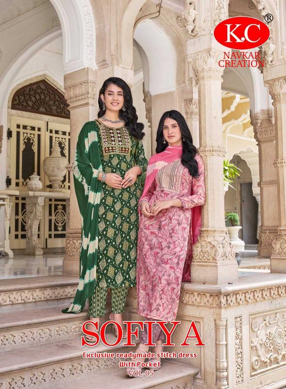 NAVKAR SOFIYA VOL 5 SERIES 5001 TO 5008 CREATION READYMADE CAPSULE PRINT REGULAR WEAR 3PCS DRESS