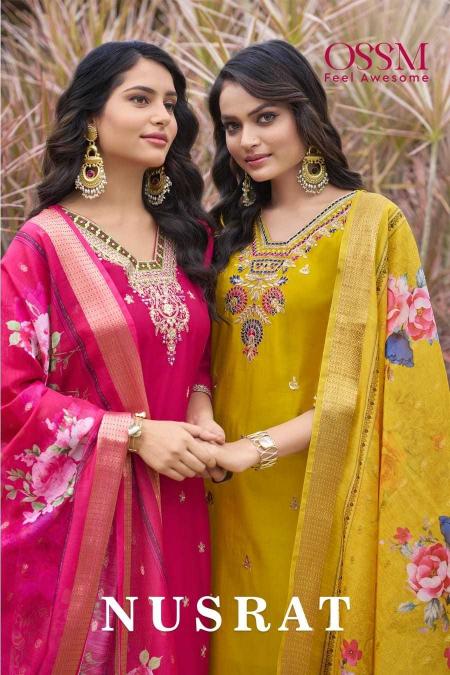 ossm nusrat series 1001-1006 viscose roman silk wholesale readymade salwar kameez in surat