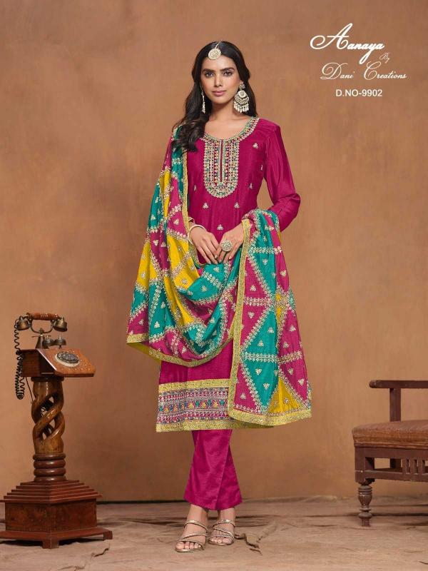 pr aanaya vol 199 series 9901-9903 chinon silk wholesale salwar kameez in surat  