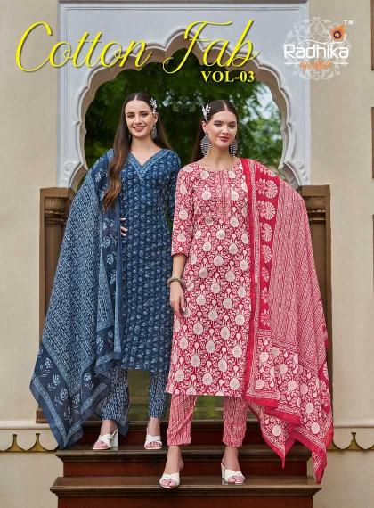 radhika cotton fab vol 3 series 3001-3007 pure heavy cotton  wholesale readymade salwar kameez in surat