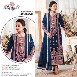 RAMSHA 1209 NX SERIES 1209A TO 1209D  EMBROIDERY WINTER SPECIAL PAKISTANI VELVET READYMADE SUITS