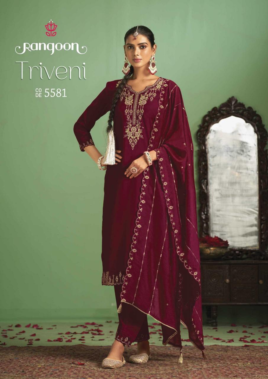 rangoon triveni series 5581-5584 Silk wholesale readymade salwar kameez in surat