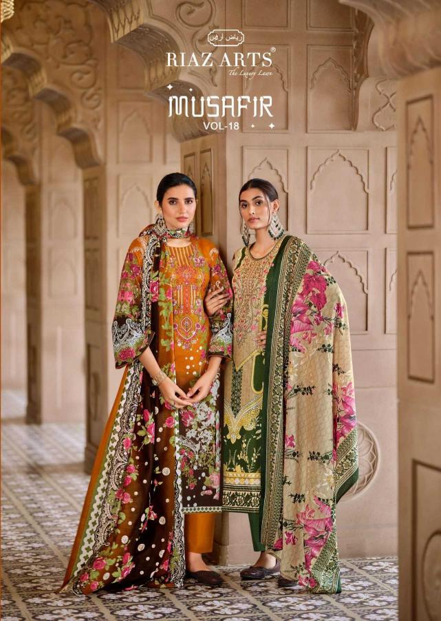 Riaz Arts Musafir Vol 18 Series 29001-29006 Karachi Lawn Regular Wear Pakistani Dress Material 