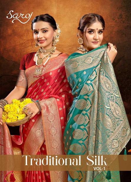 Saroj Traditional Satin Silk vol-1 series 1001-1005 satin silk wholesale saree in surat 