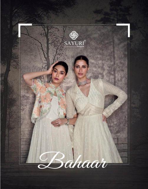 sayuri bahaar series 5606-5608 REAL GEROGETTE wholesale gown in surat 