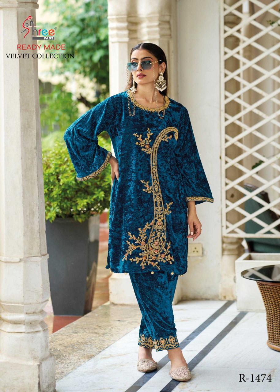 shree fab r 1474 daimond viscous velvet wholesale kurti in surat 