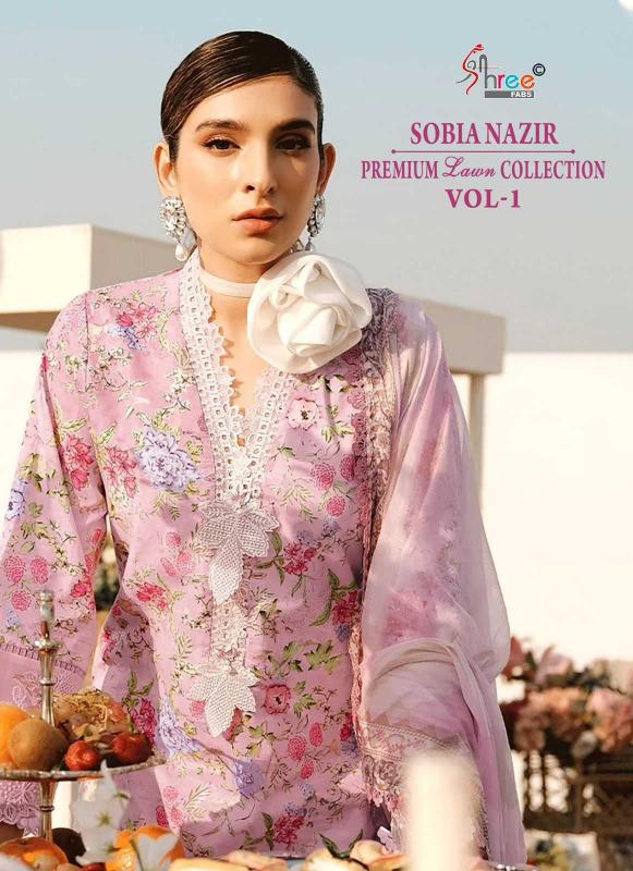 shree fab sobia nazir premium lawn collection vol 1 series 3675-3680 pure cotton wholesale salwar kameez in surat