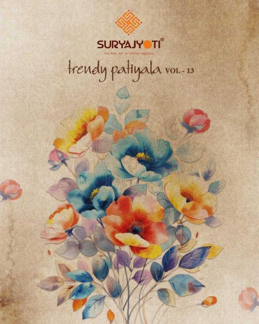 suryajyoti trendy patiyala vol 13 series 13001-13020 cotton wholesale salwar kameez in surat