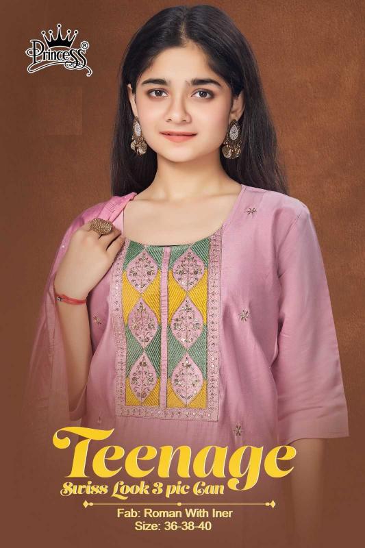 Teenage Swiss Look 3 Pic Set by Princess series 101 to 106 Roman Silk Full Stitch Casual Kids Suit Collection