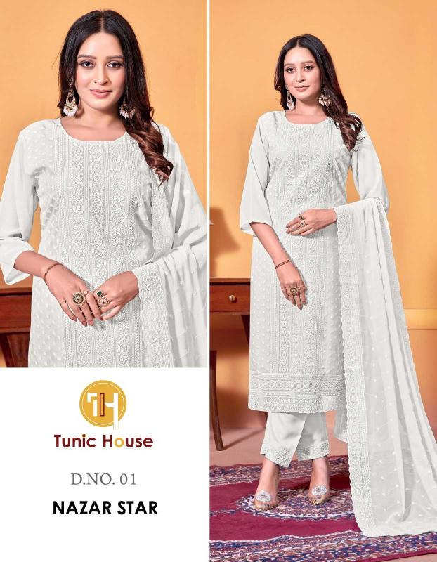 TUNIC HOUSE NAZAR CHIKANKARI series 01-09 GEORGETTE  wholesale readymade salwar kameez in surat