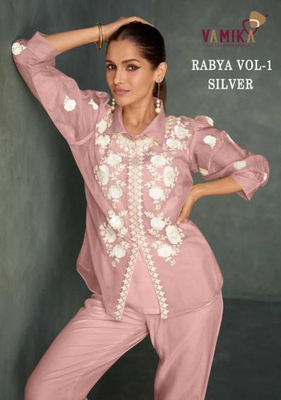 vamika rabya vol 1 silver series 3101 Heavy Organza wholesale coord sets in surat 