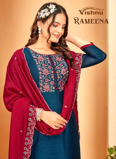 Vishnu Impex Rameena - Series 83001 to 83012 Vichitra Silk Readymade Suits Wholesale 