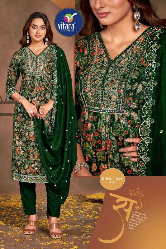 vitara fashion femina series 1205-1208 heavy reyon wholesale readymade salwar kameez in surat