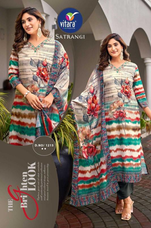 vitara fashion satrangi series 1215 heavy maslin wholesale readymade salwar kameez in surat