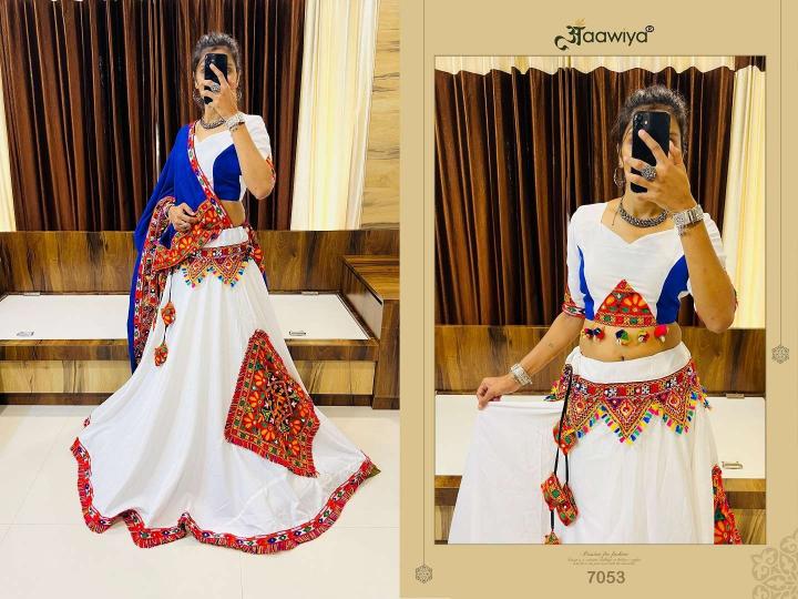 WONDERFUL WHITE-BLACK COLOR READYMADE SINGLE NAVRATRI CHANIYA CHOLI 7050 RAJWADI VOL 8 BY AAWIYA