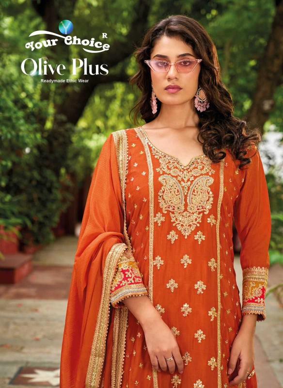 your choice olive plus series 1001-1004 pure Chinon wholesale readymade salwar kameez in surat