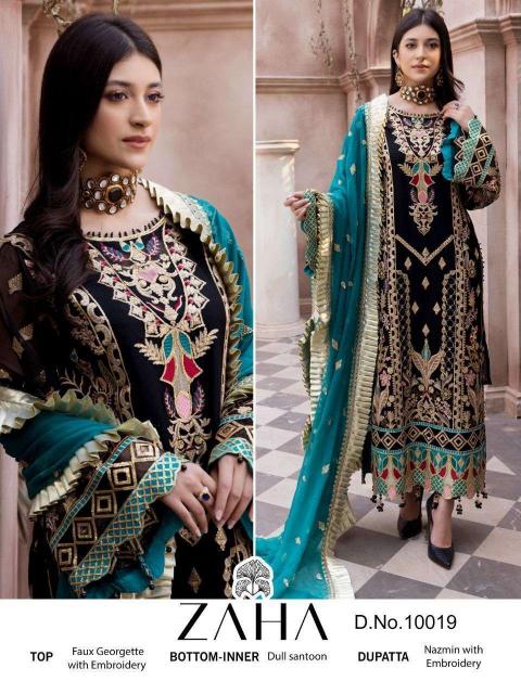 Zaha 10019 Design Embroidered Pakistani Dress - Elegant Single Piece