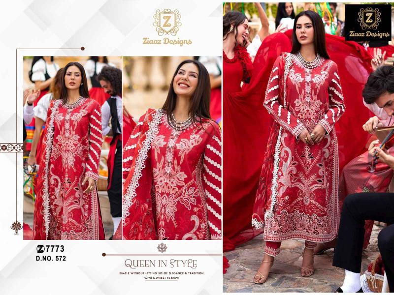 Ziaaz Designs Code 572 Semi-Stitched Suit - Elegant Designer Wear for Women