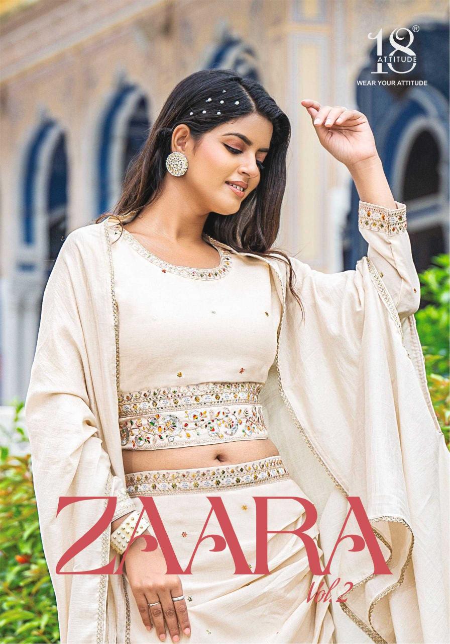 18 Attitude Zaara Vol 2 Series 201 to 205 Vichitra Silk Wholesale Readymade 3-Piece Dresses in Surat