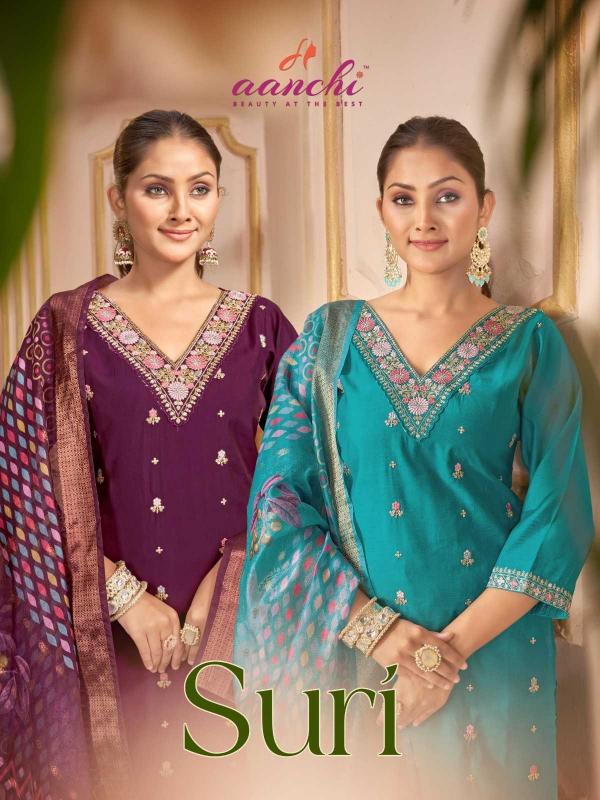 Aanchi Suri Series 1001 to 1004 Roman Silk Wholesale Readymade Salwar Kameez in Surat