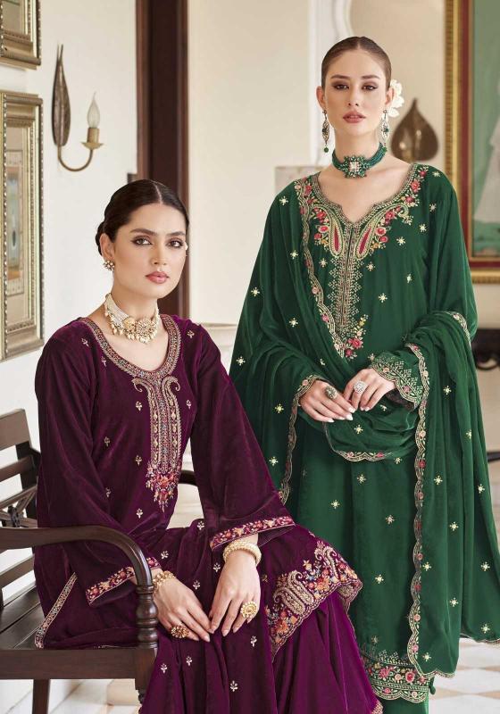 Alok Suits Shabnam Series 1602001 to 1602004 Velvet Embroidery Wholesale Suits in Surat