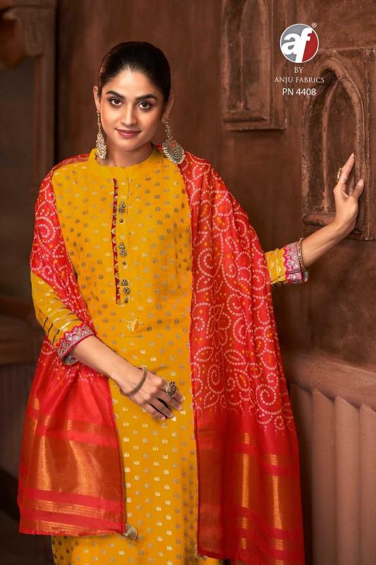 Anju Fab 4408 Jacquard Russian Silk Readymade Suits - Wholesale in Surat