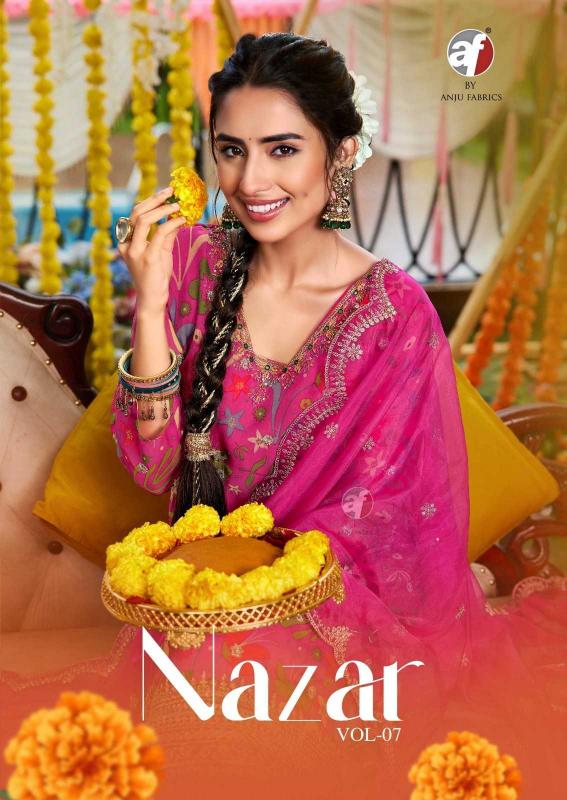 Anju Fab Nazar Vol 7 Series 4051-4056 Organza Designer Premium Wholesale Readymade Salwar Suit Collection from Surat