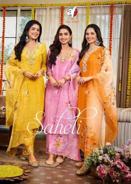 Anju Fab Saheli Series 3961 to 3966 Tissue Shimmer Wholesale Readymade Suits in Surat