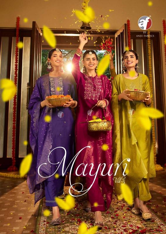 ANJU MAYURI Vol 5 Series 3971-3976 Viscose Nylon Wholesale Readymade Party Wear Sawalr Suits in Surat