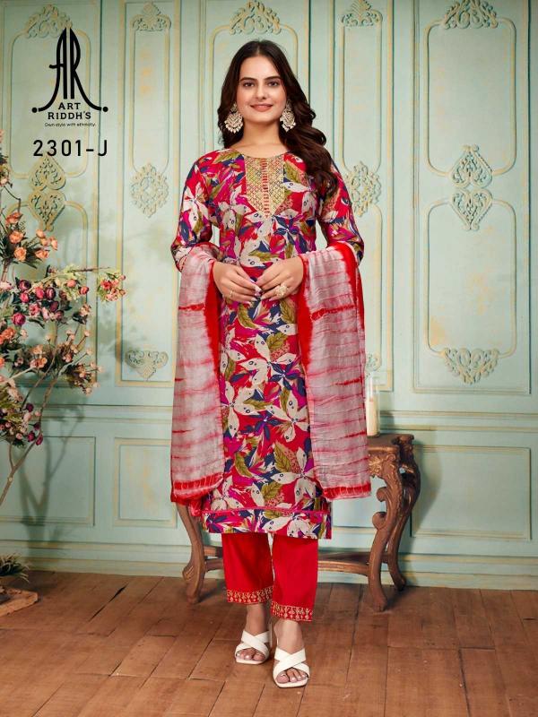 Artriddhs Combo Set Series 2301 A-N Modal Chanderi Print Fancy Wholesale Ready-made Suit Surat