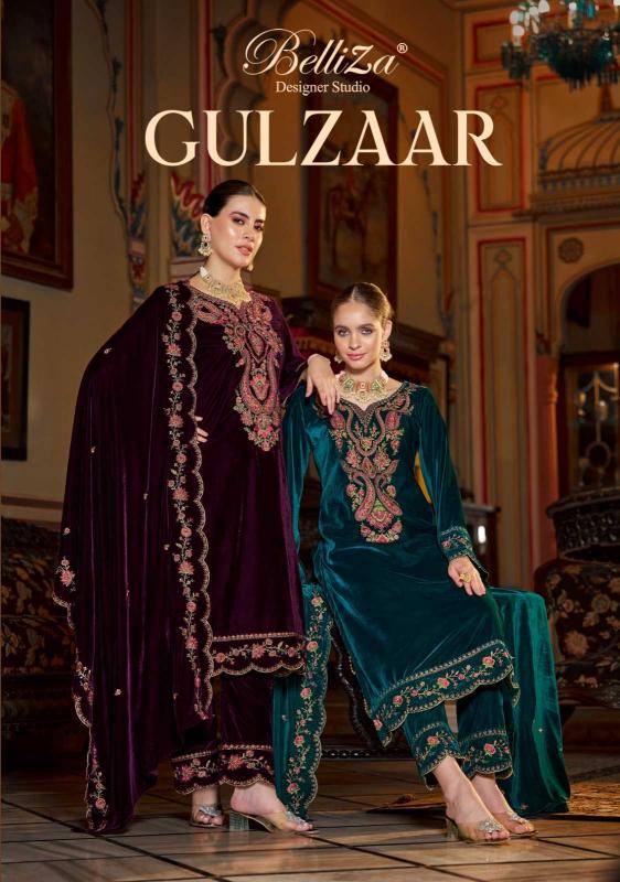 Belliza Designer Gulzaar Series 967001 to 967004 Velvet Embroidery Wholesale  Salwar Kameez in Surat