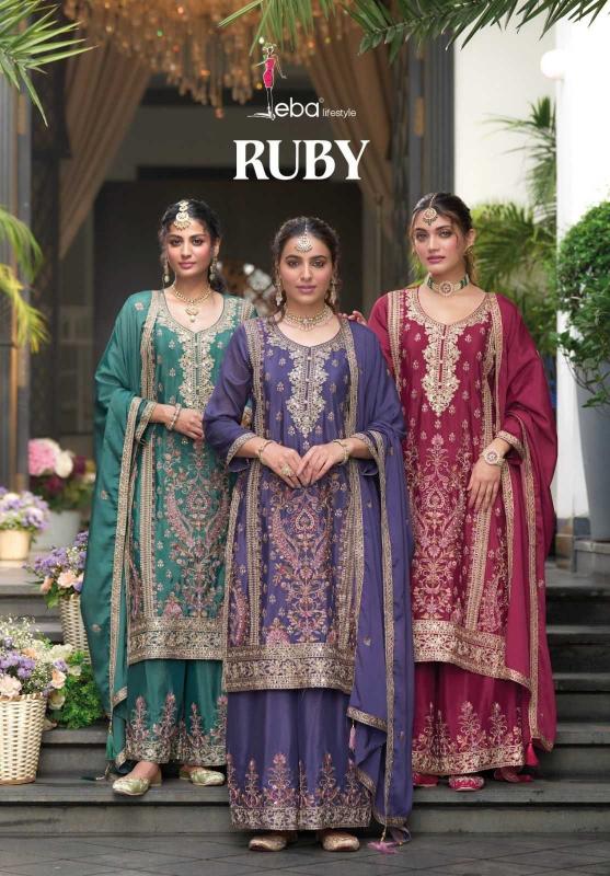 EBA Lifestyle Ruby Series 1736 to 1738 Chinon Wholesale Readymade Party Wear Ladies Suits in Surat