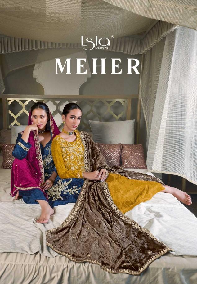 Esta Designs Meher Series 101 to 106 Silk Velvet Wholesale  Salwar Kameez in Surat