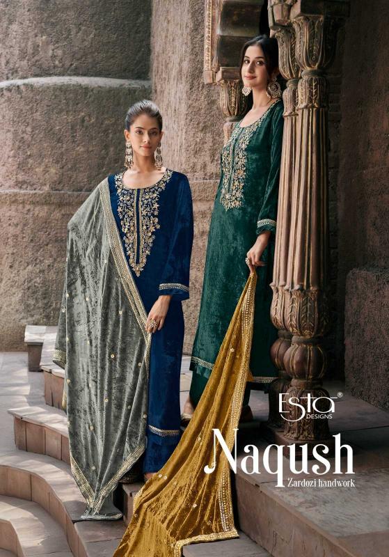 Esta Naqush Series 101 to 106 Pure Silk Velvet Winter Wholesale Salwar Kameez in Surat