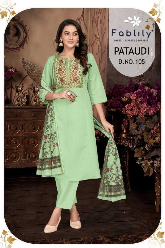 Fablily Pataudi Series 101 to 107 Fancy Silk Wholesale Readymade Salwar Suits in Surat