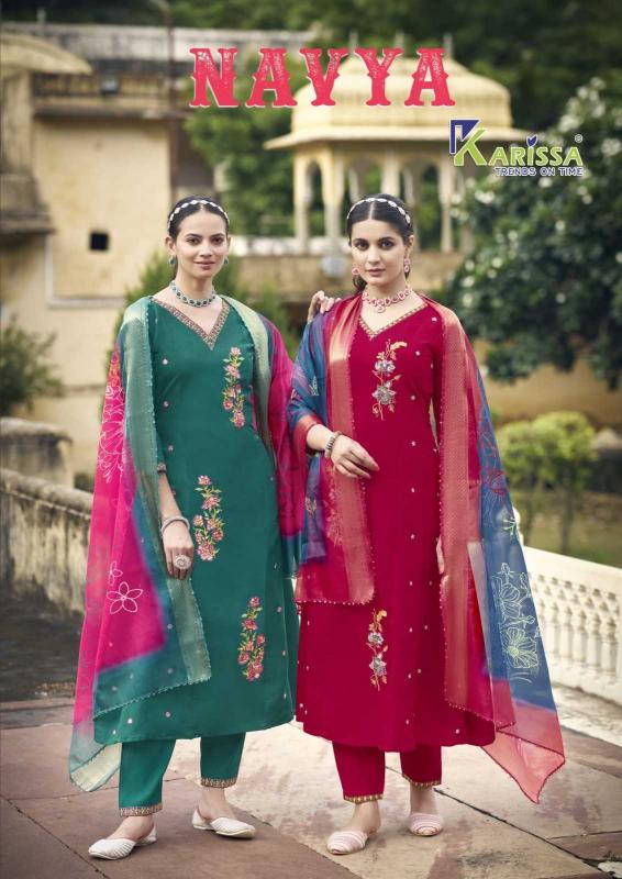 Karissa Navya Series 1001-1004 Viscose Roman Silk Wholesale Readymade Suits in Surat