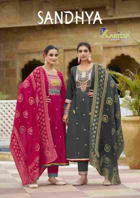 Karissa Sandhya Series 1001-1004 Pure Viscose Roman Silk Wholesale Readymade Suits in Surat - Exclusive Collection