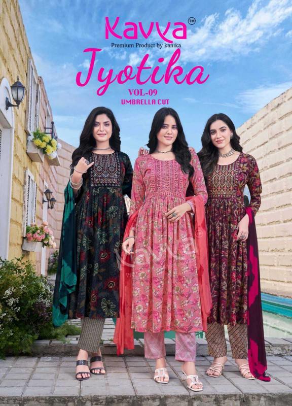 Kavya Jyotika Vol 9 Series 9001-9010 Capsule Print Umbrella Cut Wholesale Salwar Kameez in Surat