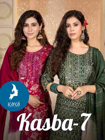 Kaya Kurti Kasba 7 Series 01-08 Chanderi Modal Print with Foil Wholesale Readymade Suits in Surat - Trendy Collection