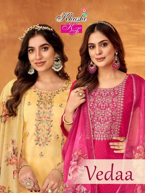 Khushi Fashion Veda Series 1001-1006 Roman Silk Wholesale Ready-made Churidaar Suit Surat