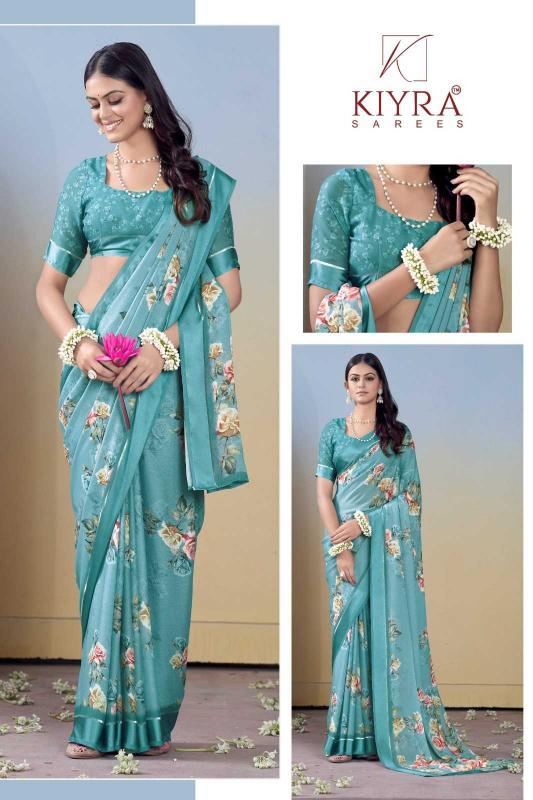 Kiyra Gulmohar Dull Moss Unique Colors Wholesale Saree with Fancy Blouse Surat